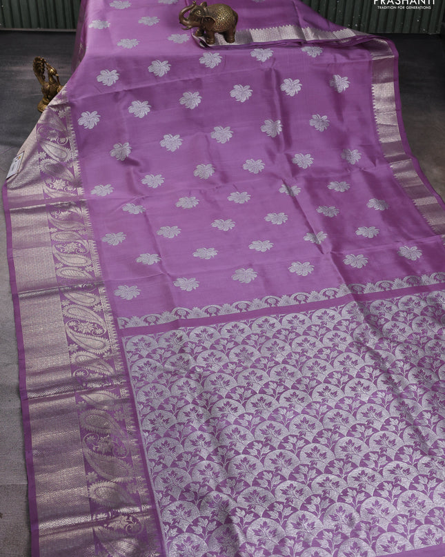 Venkatagiri silk saree lavender with silver zari woven buttas and rich silver zari woven border