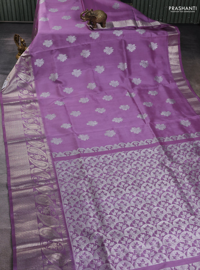 Venkatagiri silk saree lavender with silver zari woven buttas and rich silver zari woven border