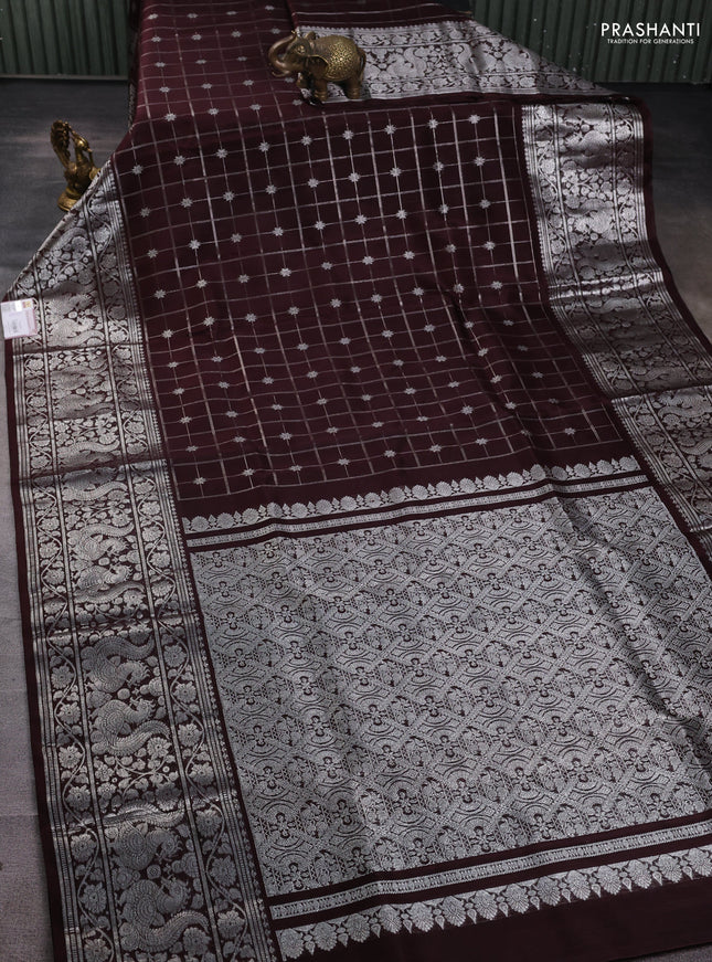 Venkatagiri silk saree coffee brown with allover silver zari weaves and long silver zari woven border