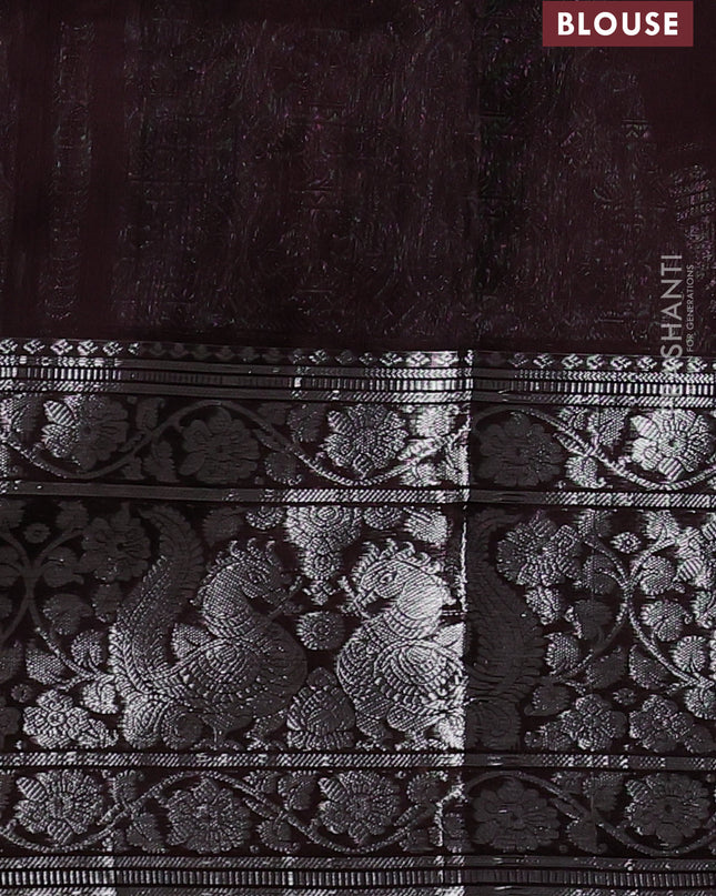Venkatagiri silk saree coffee brown with allover silver zari weaves and long silver zari woven border