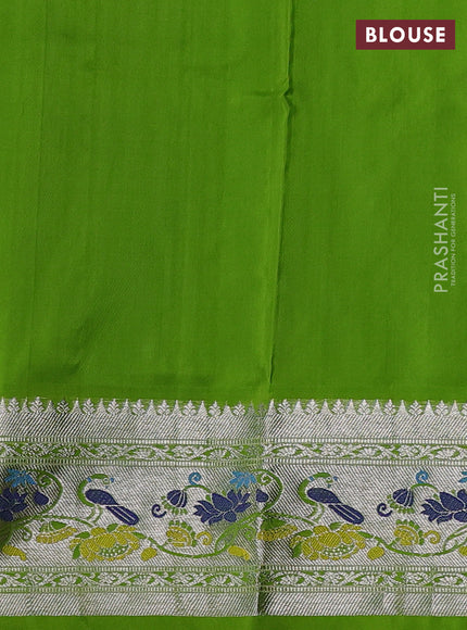 Venkatagiri silk saree light green with silver zari woven rangoli buttas and rich zari woven border