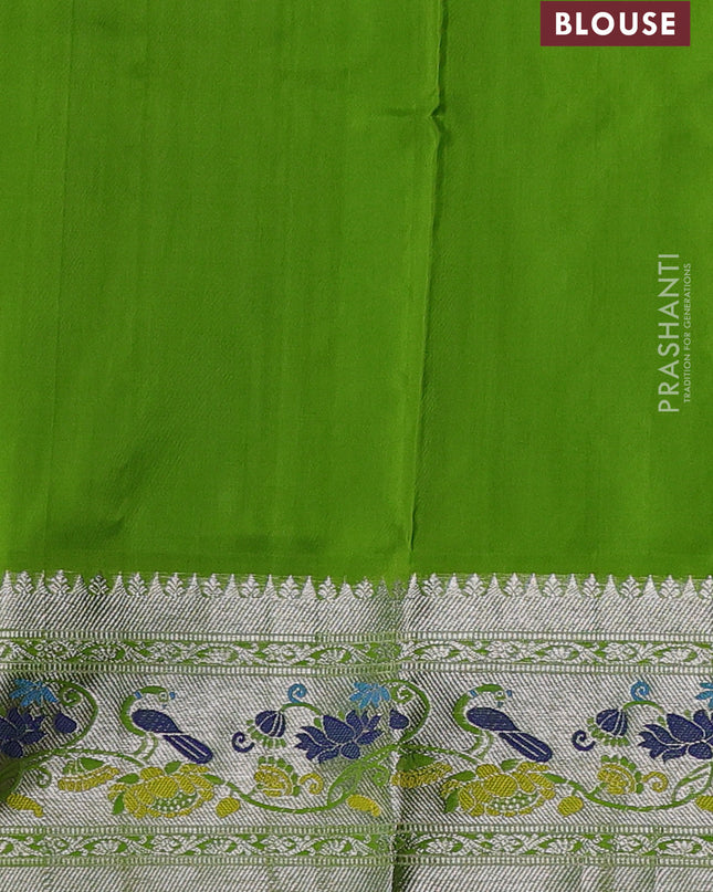 Venkatagiri silk saree light green with silver zari woven rangoli buttas and rich zari woven border