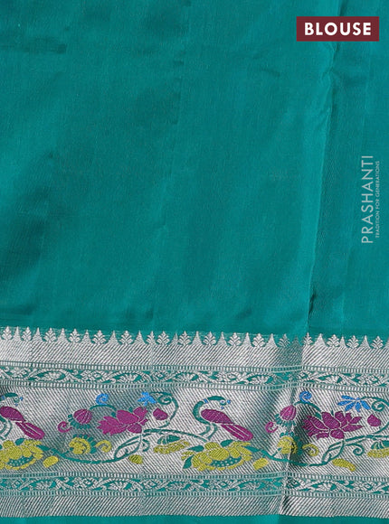 Venkatagiri silk saree dual shade of purple and green with silver zari woven rangoli buttas and rich zari woven border