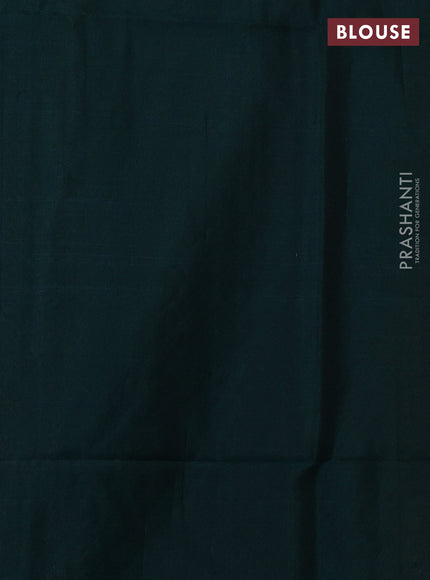 Kora silk cotton saree honey shade and peacock green with allover zari stripes pattern and simple border
