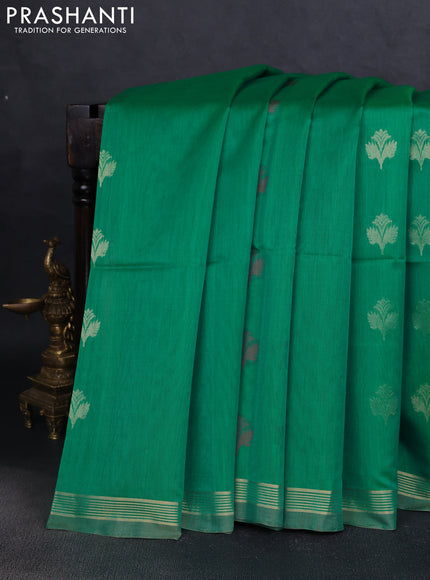 Kora silk cotton saree green and beige with thread & zari woven buttas and zari woven border