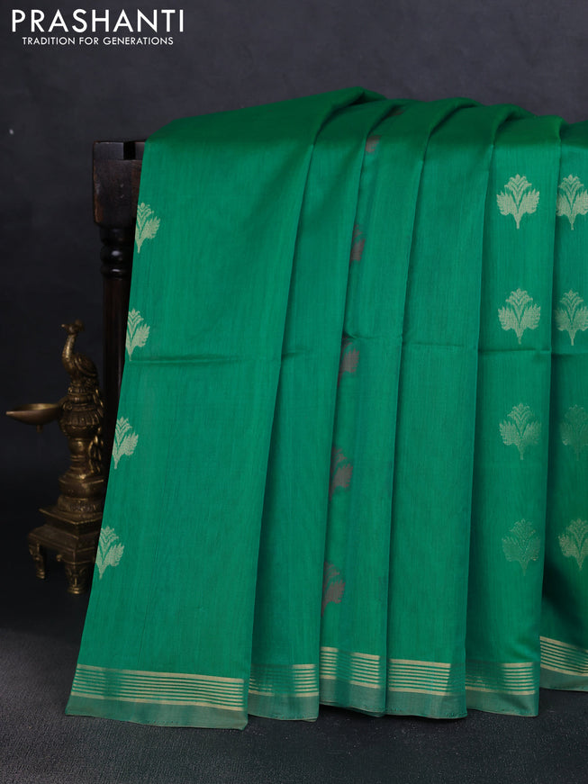 Kora silk cotton saree green and beige with thread & zari woven buttas and zari woven border