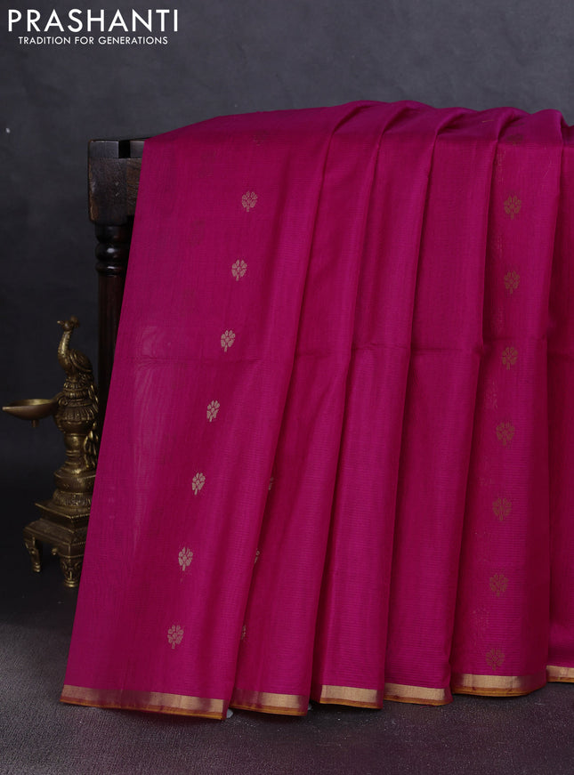 Kora silk cotton saree pink and dark mustard with zari woven buttas and zari woven border