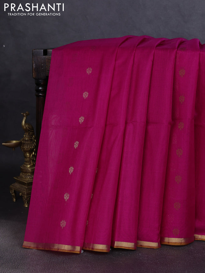 Kora silk cotton saree pink and dark mustard with zari woven buttas and zari woven border