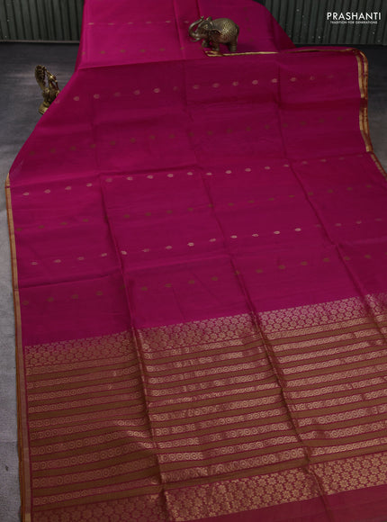 Kora silk cotton saree pink and dark mustard with zari woven buttas and zari woven border