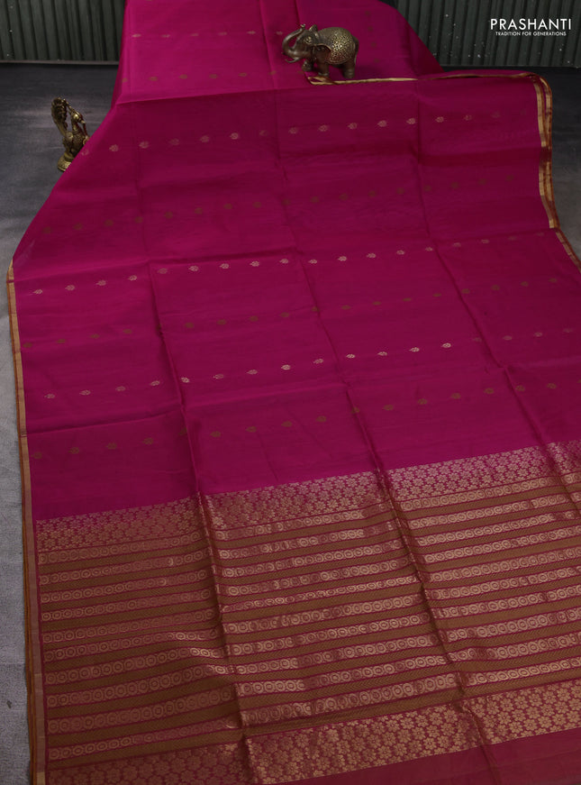 Kora silk cotton saree pink and dark mustard with zari woven buttas and zari woven border