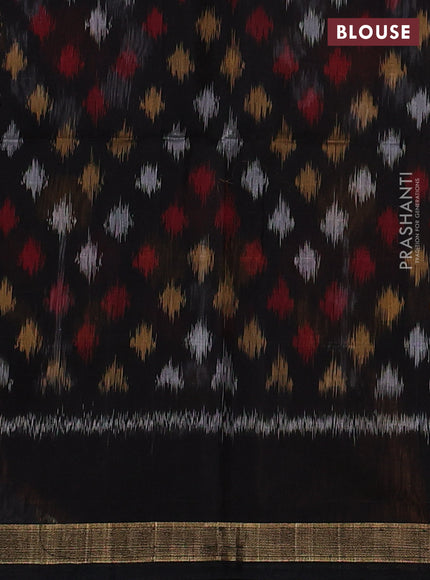 Kora silk cotton saree mustard yellow and black with allover checked pattern and ikat woven pallu