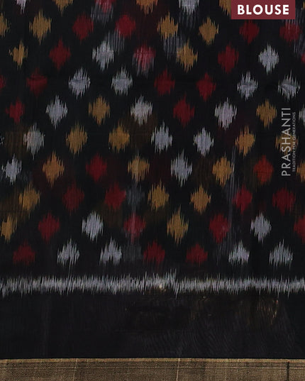Kora silk cotton saree green and black with allover checked pattern and ikat woven pallu