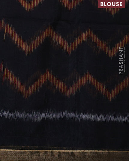 Kora silk cotton saree bluish grey with allover checked pattern and ikat woven pallu