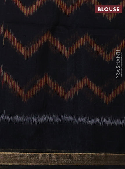 Kora silk cotton saree bluish grey with allover checked pattern and ikat woven pallu