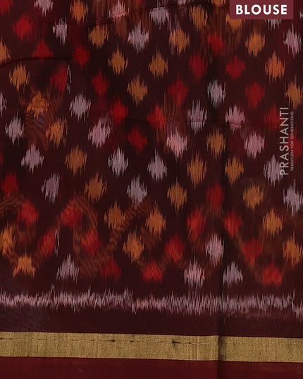 Kora silk cotton saree mehendi green and maroon with zari woven buttas and zari woven simple border