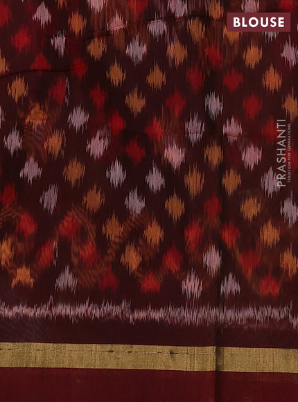 Kora silk cotton saree mehendi green and maroon with zari woven buttas and zari woven simple border