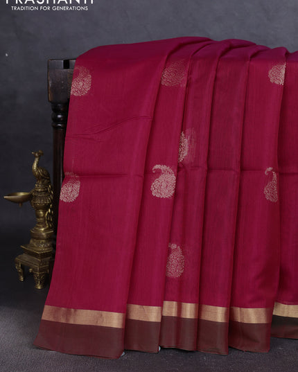 Kora silk cotton saree pink and green with zari woven buttas and zari woven simple border