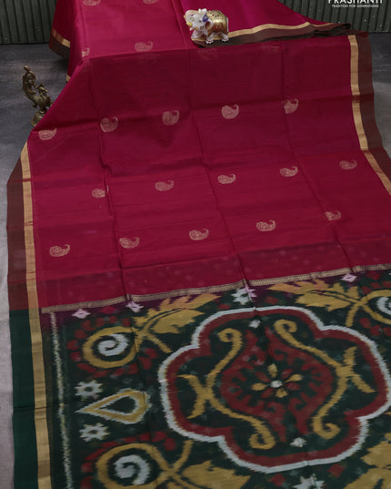 Kora silk cotton saree pink and green with zari woven buttas and zari woven simple border