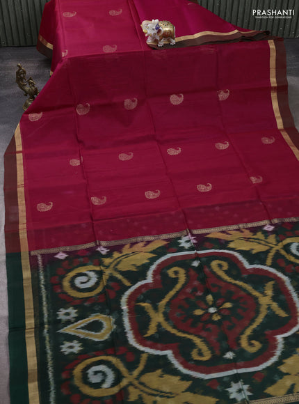 Kora silk cotton saree pink and green with zari woven buttas and zari woven simple border