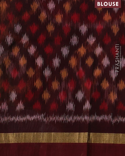 Kora silk cotton saree green and maroon with zari woven buttas and zari woven simple border