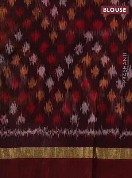 Kora silk cotton saree green and maroon with zari woven buttas and zari woven simple border