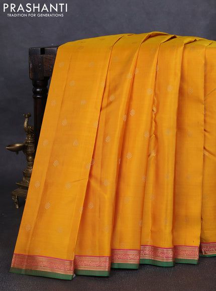 Pure kanchipuram silk saree yellow and dual tone pink with zari woven buttas and zari woven border