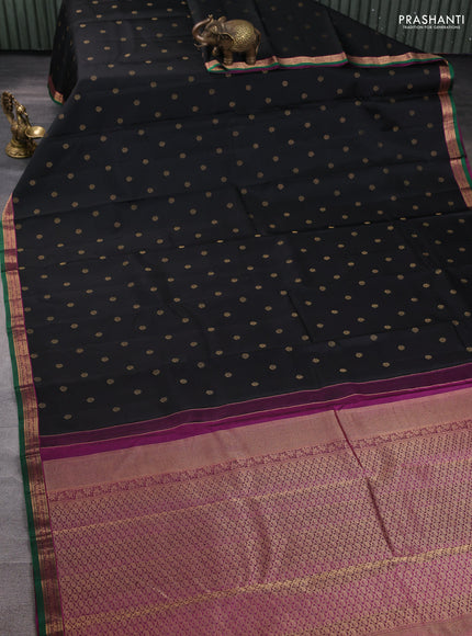 Pure kanchipuram silk saree black and purple with zari woven buttas and zari woven border