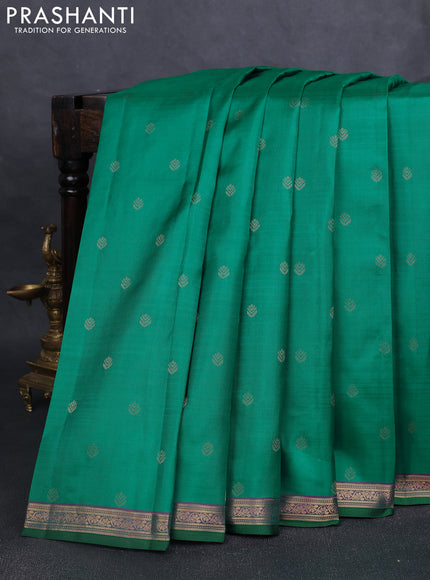 Pure kanchipuram silk saree green and purple with zari woven buttas and zari woven border