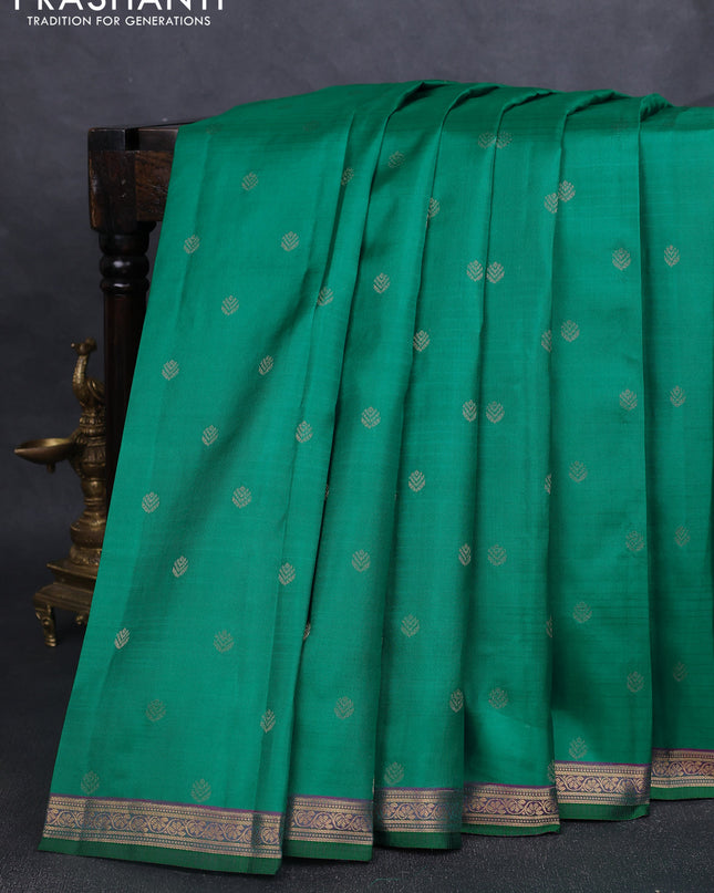 Pure kanchipuram silk saree green and purple with zari woven buttas and zari woven border