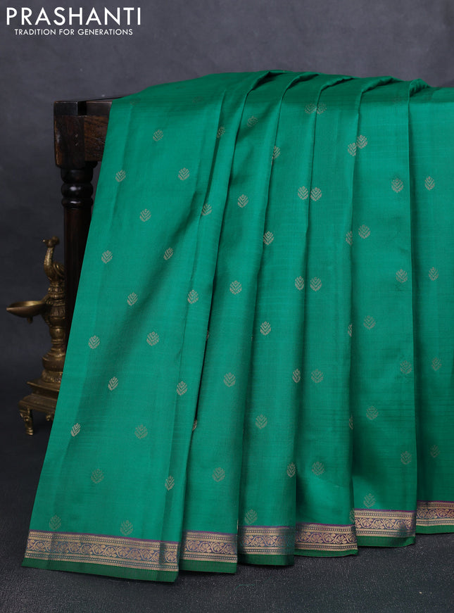 Pure kanchipuram silk saree green and purple with zari woven buttas and zari woven border