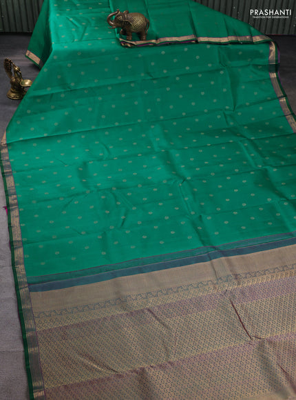 Pure kanchipuram silk saree green and purple with zari woven buttas and zari woven border