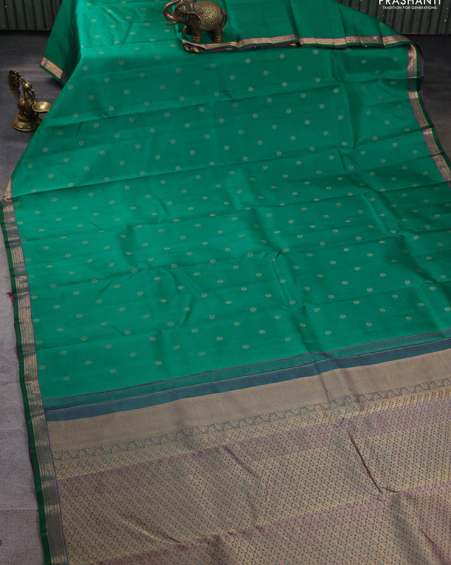 Pure kanchipuram silk saree green and purple with zari woven buttas and zari woven border