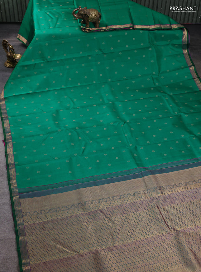 Pure kanchipuram silk saree green and purple with zari woven buttas and zari woven border
