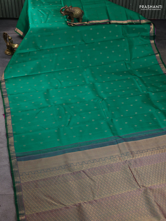 Pure kanchipuram silk saree green and purple with zari woven buttas and zari woven border