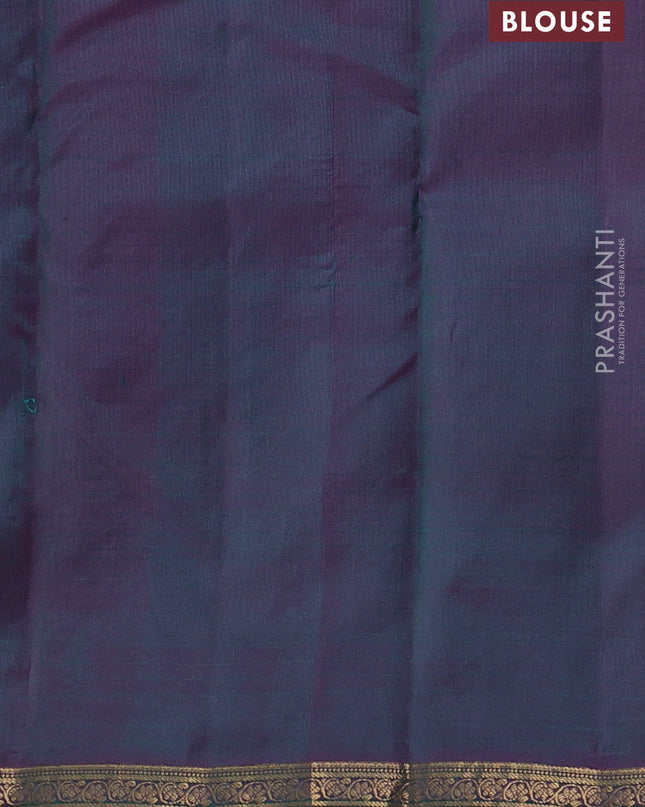 Pure kanchipuram silk saree green and purple with zari woven buttas and zari woven border