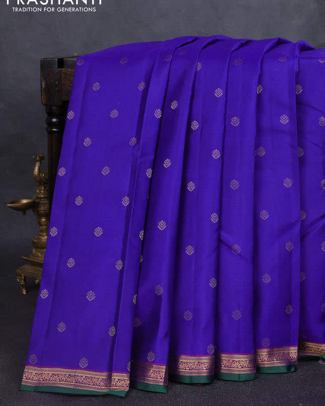 Pure kanchipuram silk saree royal blue and purple with zari woven buttas and zari woven border