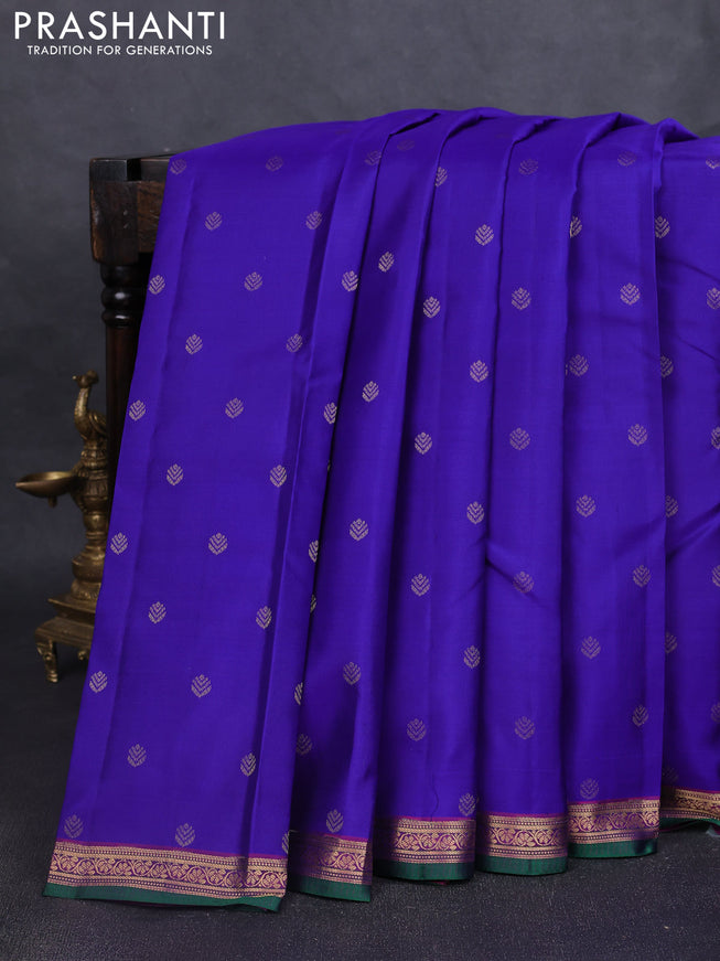 Pure kanchipuram silk saree royal blue and purple with zari woven buttas and zari woven border