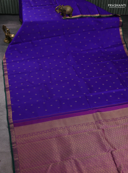 Pure kanchipuram silk saree royal blue and purple with zari woven buttas and zari woven border