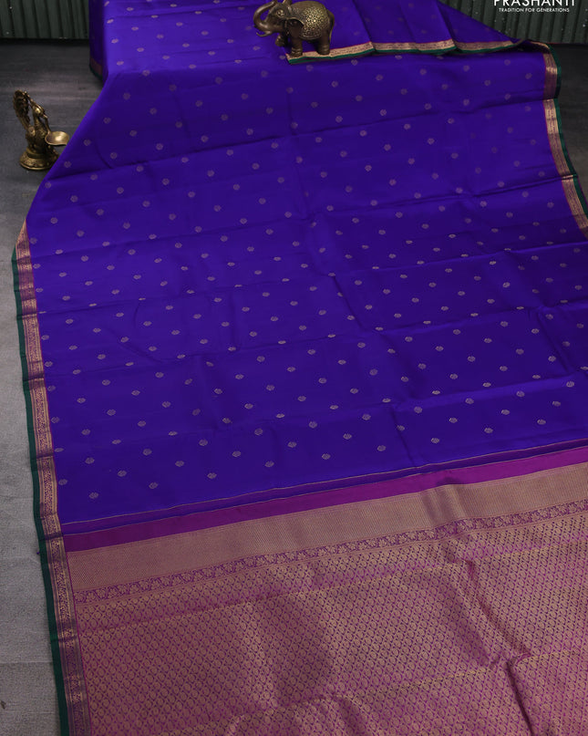 Pure kanchipuram silk saree royal blue and purple with zari woven buttas and zari woven border