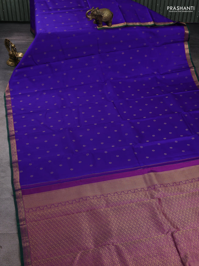 Pure kanchipuram silk saree royal blue and purple with zari woven buttas and zari woven border