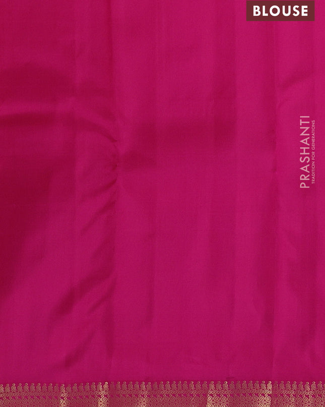Pure kanchipuram silk saree dual tone yellowish pink and pink with allover zari weaves and rich zari woven border