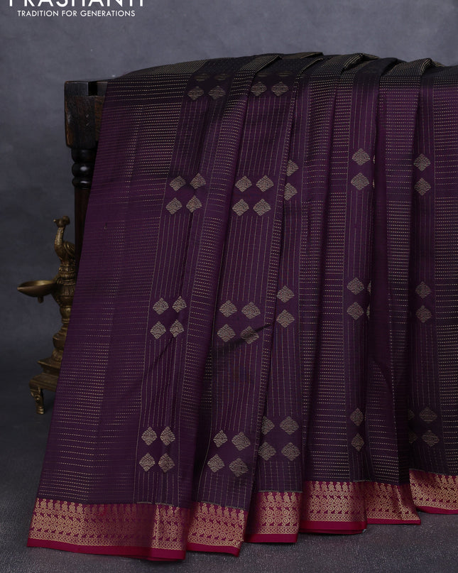 Pure kanchipuram silk saree jamun shade and pink with allover zari weaves and rich zari woven border
