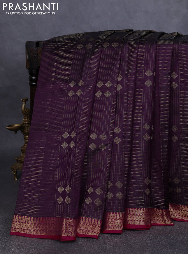 Pure kanchipuram silk saree jamun shade and pink with allover zari weaves and rich zari woven border