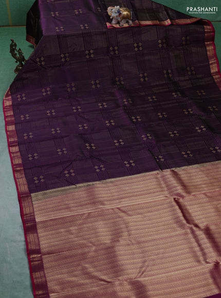 Pure kanchipuram silk saree jamun shade and pink with allover zari weaves and rich zari woven border