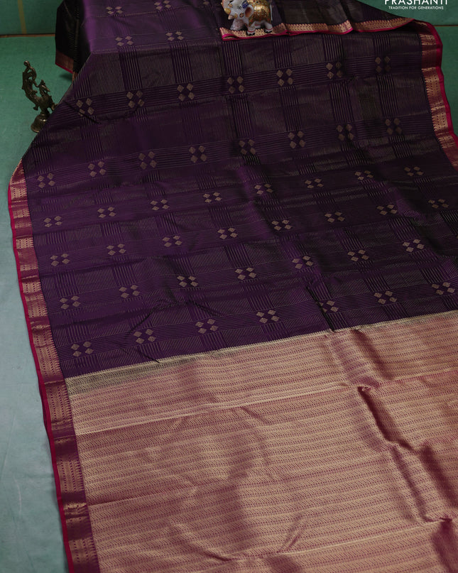 Pure kanchipuram silk saree jamun shade and pink with allover zari weaves and rich zari woven border