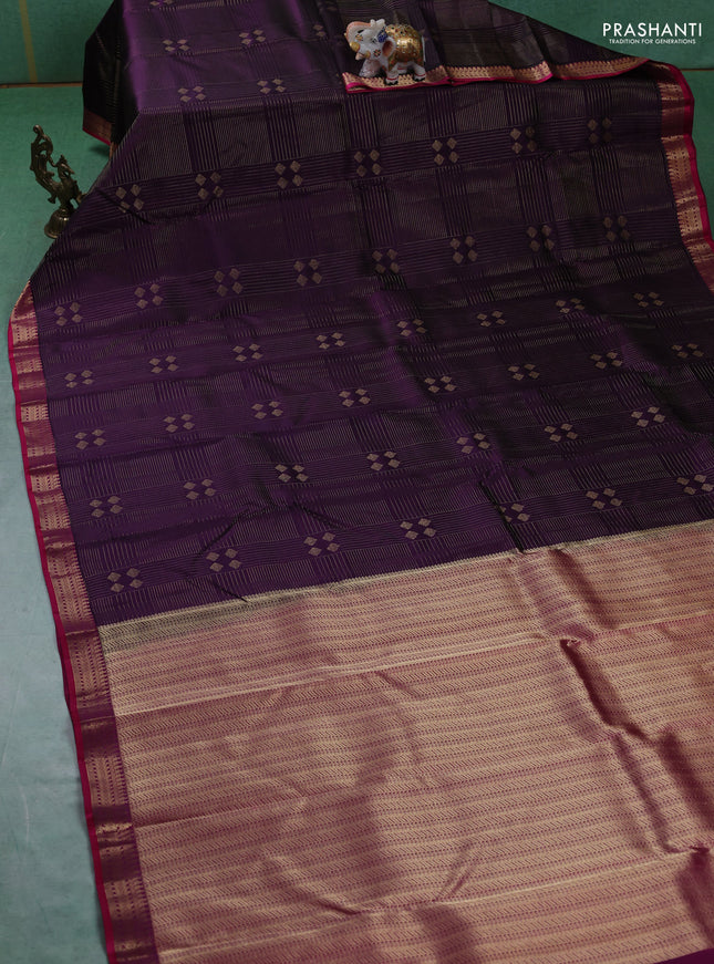 Pure kanchipuram silk saree jamun shade and pink with allover zari weaves and rich zari woven border