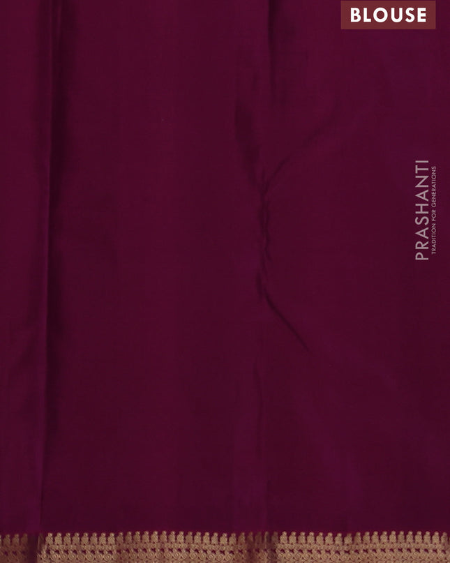 Pure kanchipuram silk saree jamun shade and pink with allover zari weaves and rich zari woven border