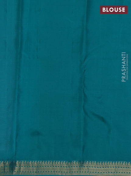 Pure kanchipuram silk saree lotus pink and teal green with allover zari weaves and rich zari woven border