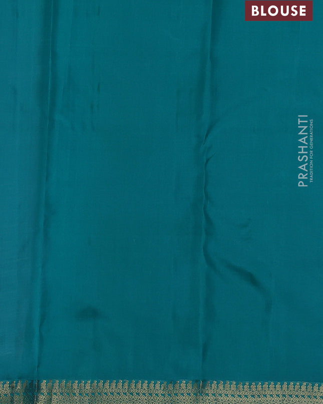 Pure kanchipuram silk saree lotus pink and teal green with allover zari weaves and rich zari woven border