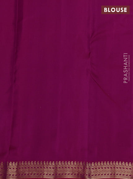 Pure kanchipuram silk saree dual shade of greenish purple and pink with allover zari weaves and rich zari woven border